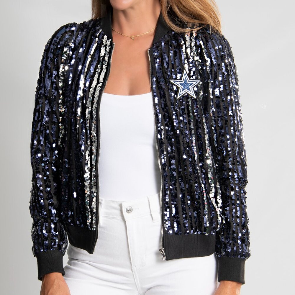 BNT Dallas Cowboys Two Tone Sequin Embellished Bomber Jacket